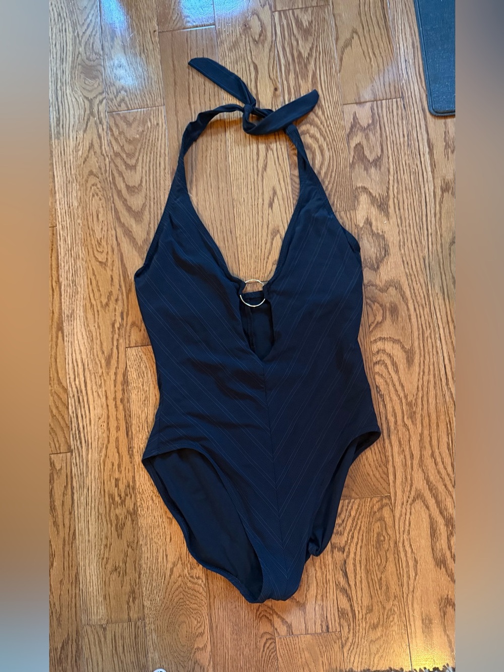 Robin Piccone Navy Halter One-Piece | Size 8 | Deep V | Gold O-Ring